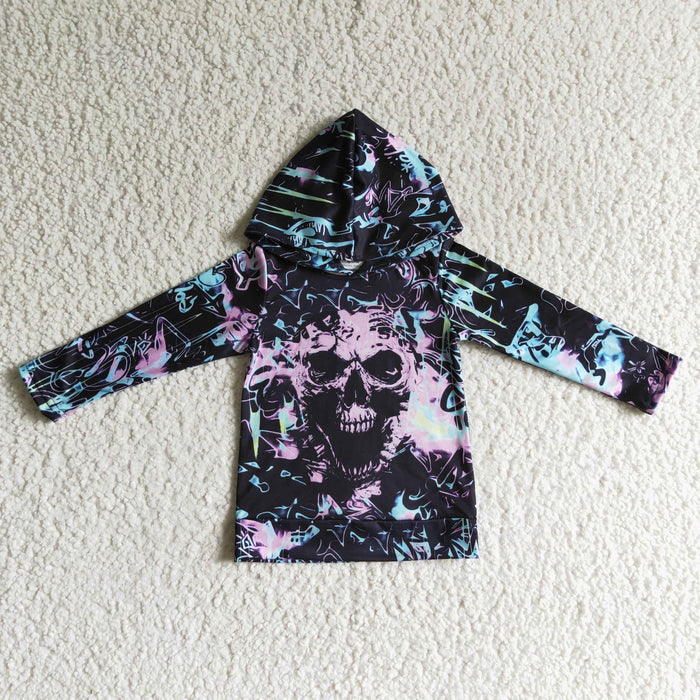 BT0050 Skull Black Print Boys Halloween Hoodie Top