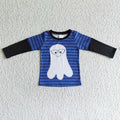 BT0053 Ghost Blue Stripes Print Boys Halloween Tee Shirts Top