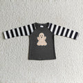 BT0063 Ghost Embroidery Stripes Boys Halloween Tee Shirts Top