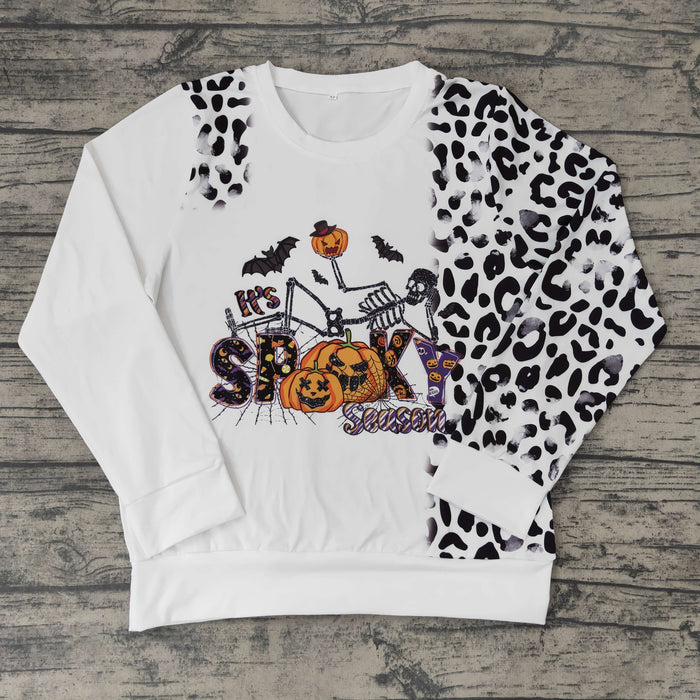 BT0064 SPOOKY Pumpkin Web Skull Print Adult Halloween Tee Shirts Top
