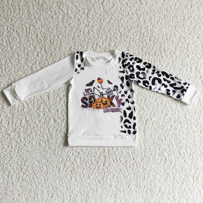 BT0065 SPOOKY Pumpkin Web Skull Print Kids Halloween Tee Shirts Top