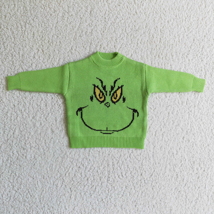 BT0099 Green Frog Smiling Kids Christmas Sweater