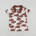 BT0175 Brown Cow Print Boys Western Polo Tee Shirts Top