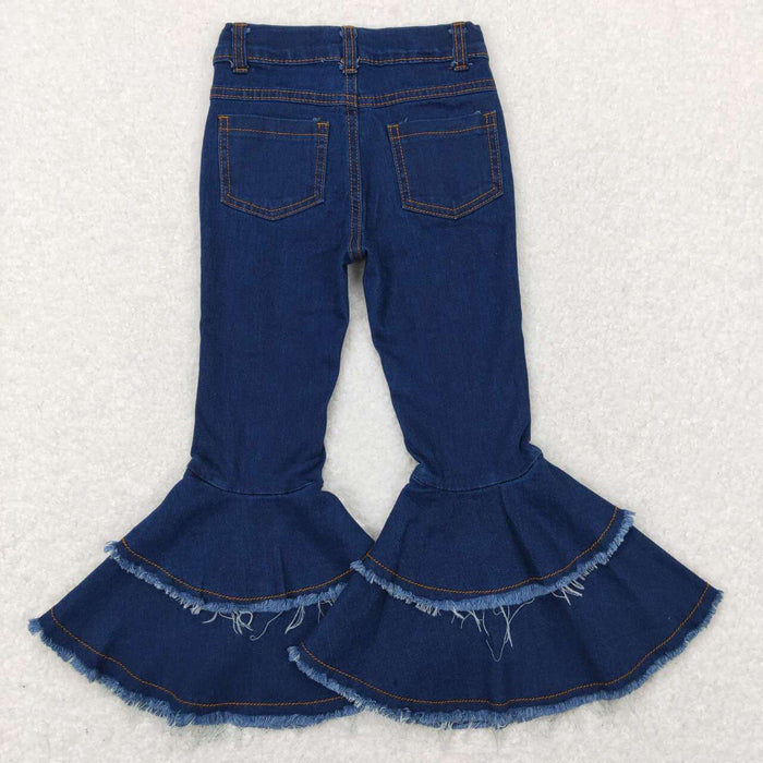 C12-9 Blue Distressed Denim Girls Bell Bottom Jeans
