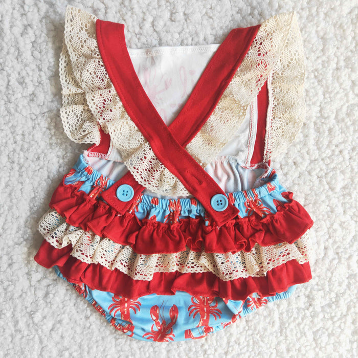 C15-27 crayfish Baby girls ruffle bubble romper