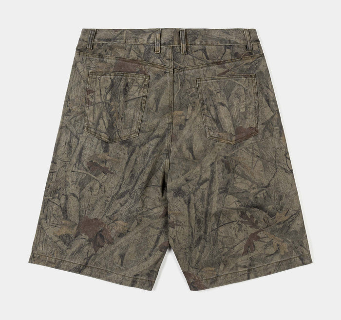 Camo Denim Knee Mens Shorts (Brown)