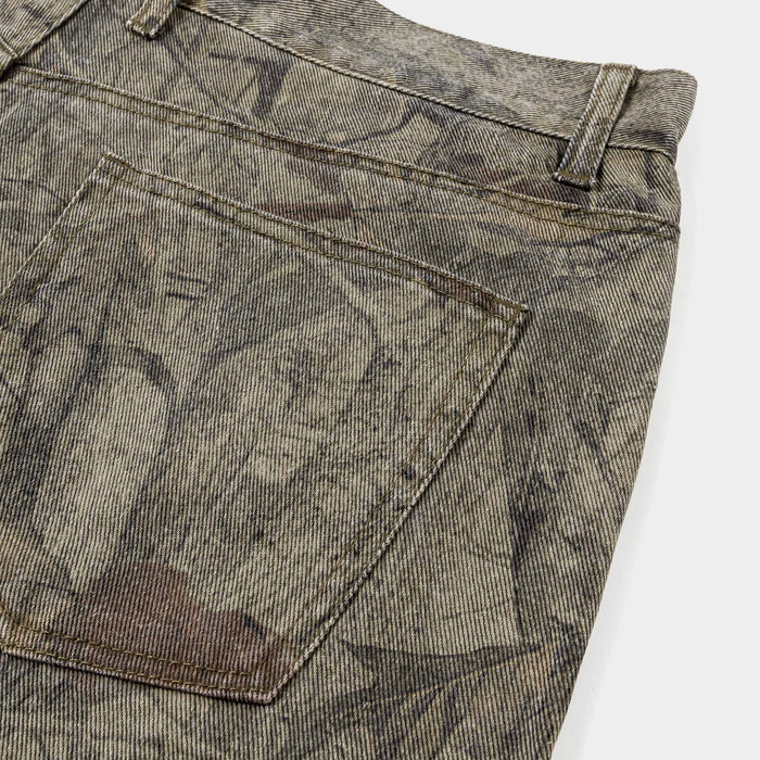 Camo Denim Knee Mens Shorts (Brown)