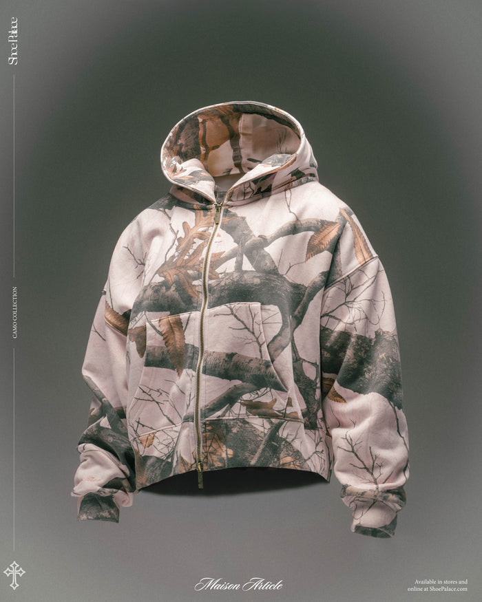 Camo Fleece Cropped Zip Up Womens Hoodie (Pink/Brown)