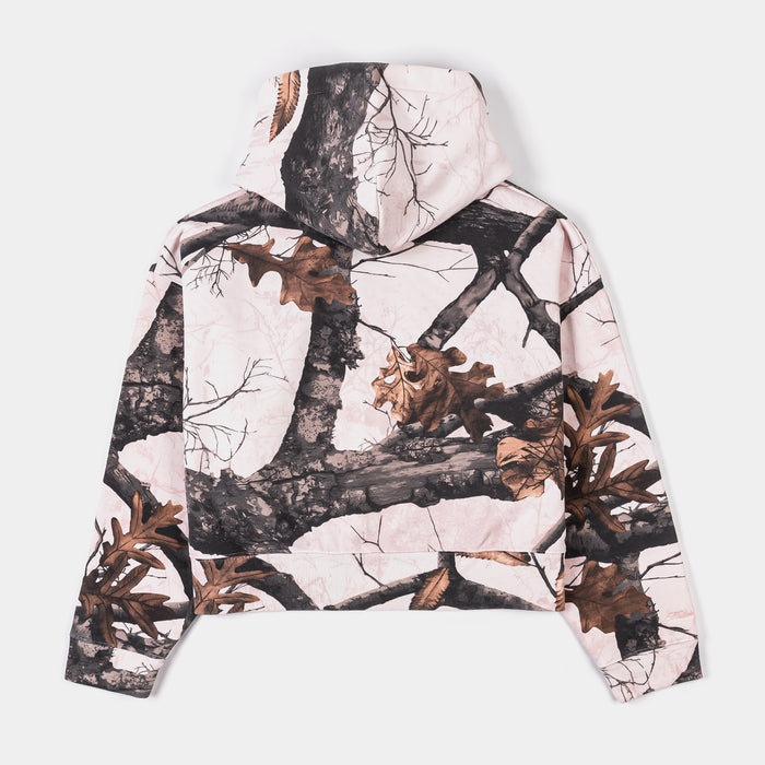 Camo Fleece Cropped Zip Up Womens Hoodie (Pink/Brown)