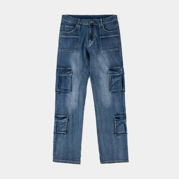 Cargo Pocket Denim Mens Pants (Blue)