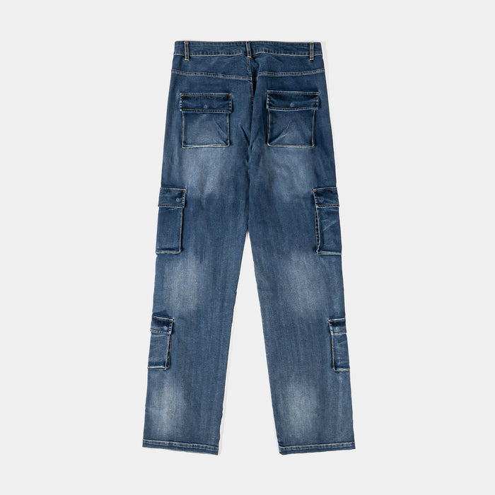 Cargo Pocket Denim Mens Pants (Blue)