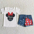 Cartoon Mouse Top denim shorts girls summer outfits   C15-19