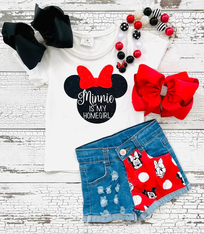 Cartoon Mouse Top denim shorts girls summer outfits   C15-19