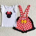 Cartoon Mouse White Top Dots Shorts Girls Summer Outfits  A7-16