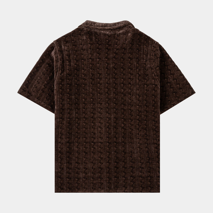 Chenille Button Up Mens Short Sleeve Shirt (Brown)