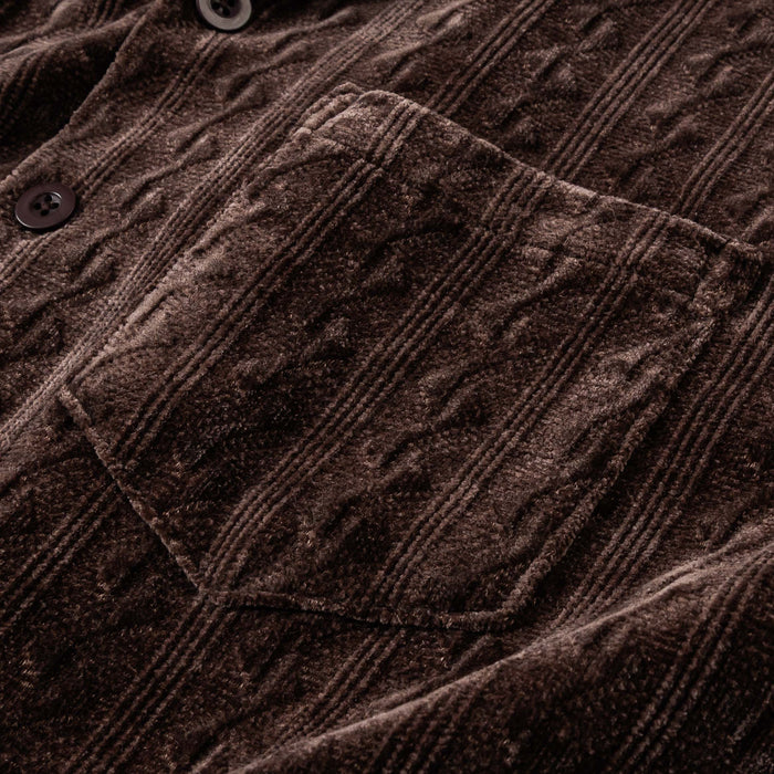 Chenille Button Up Mens Short Sleeve Shirt (Brown)