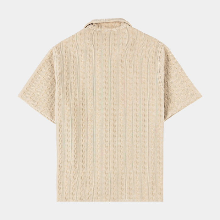 Chenille Button Up Mens Short Sleeve Shirt (Cream)