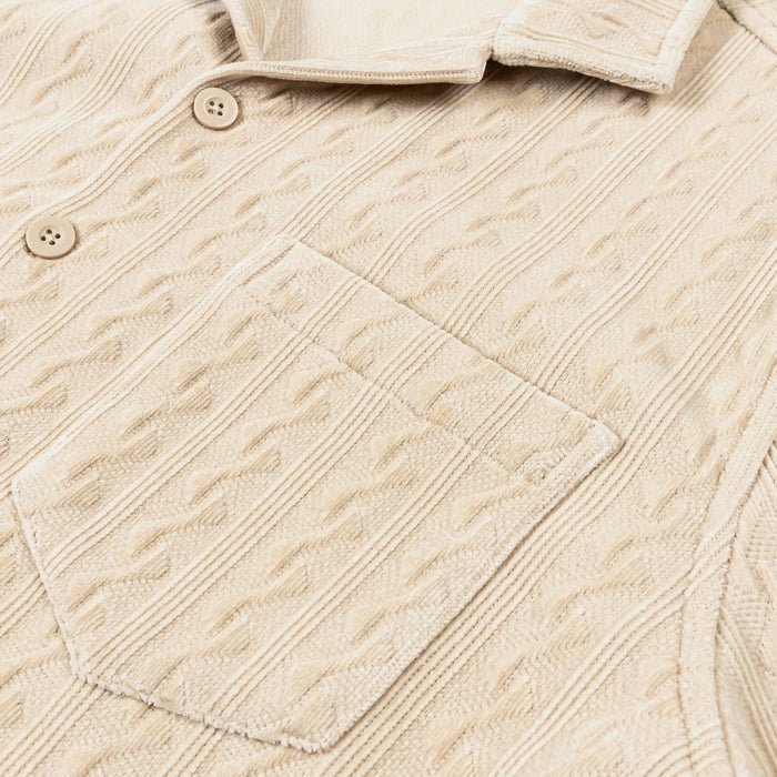 Chenille Button Up Mens Short Sleeve Shirt (Cream)
