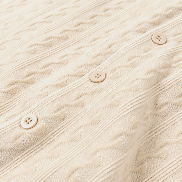 Chenille Button Up Mens Short Sleeve Shirt (Cream)