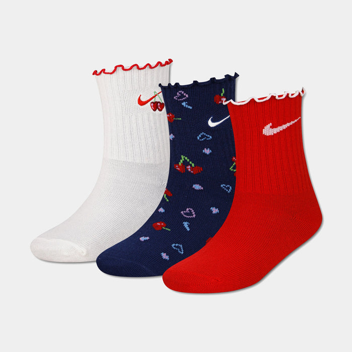 Cherry Lettuce Micro Crew 3 Pack Grade School Socks (Red/Blue)