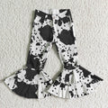 Cow print denim bell bottom jeans  P0001