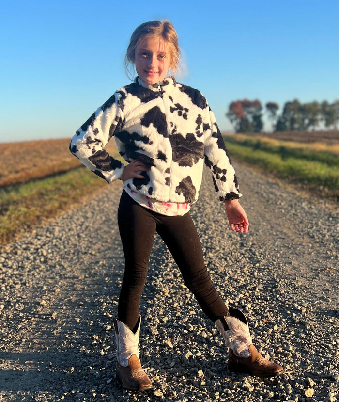 Cow print full zipper faux fur jackets  6 B0-19