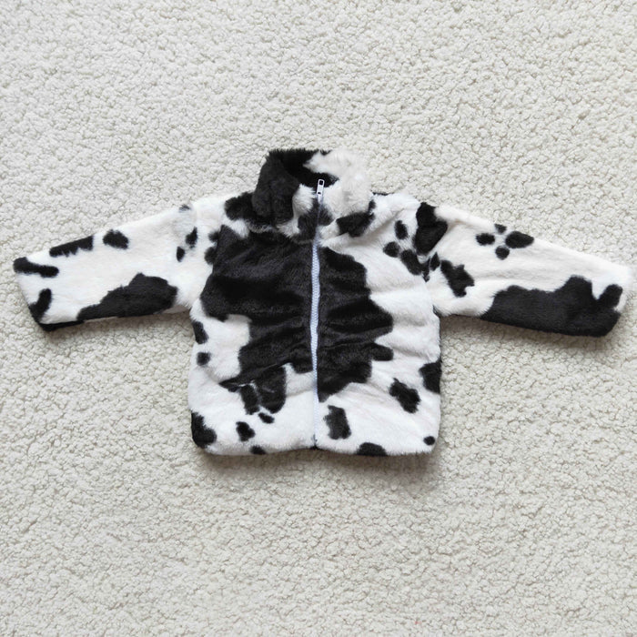 Cow print full zipper faux fur jackets  6 B0-19
