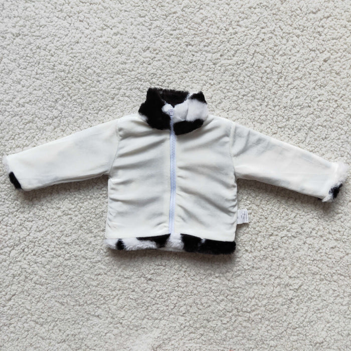 Cow print full zipper faux fur jackets  6 B0-19