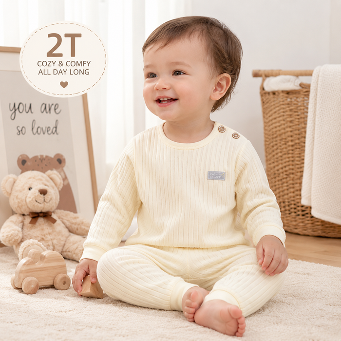 CozyNest – Baby Thermal Underwear Pajama Set in Soft Candy Colors