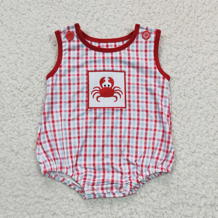 crab embroidery Baby boys summer romper   SR0157