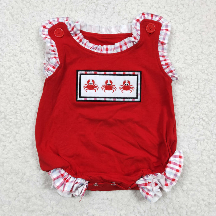 crab embroidery Baby girls summer romper   SR0156
