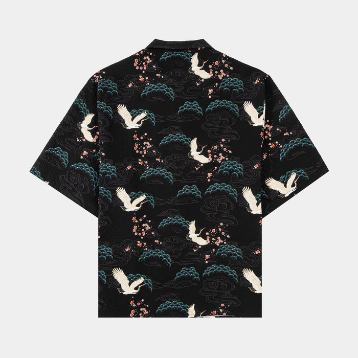 Cranes Seersucker Mens Short Sleeve Shirt (Black/Green)