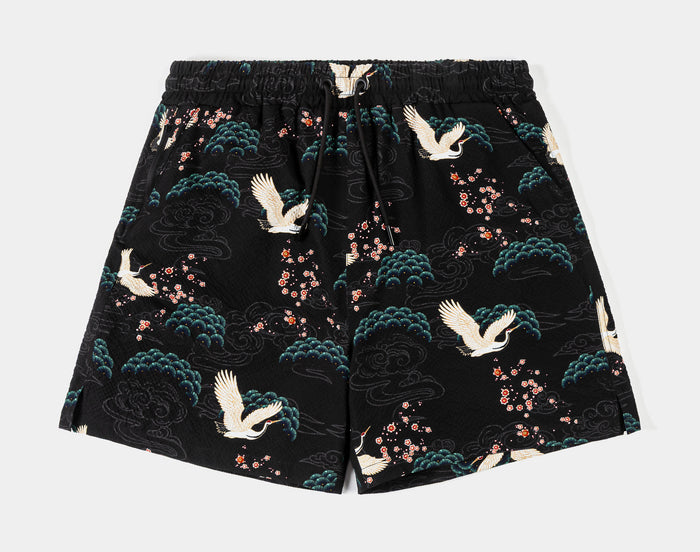 Cranes Seersucker Mens Shorts (Black/Green)
