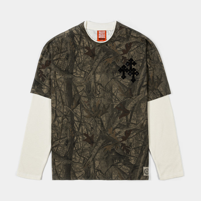Cross Layered Thermal Mens Long Sleeve Shirt (Brown/White)