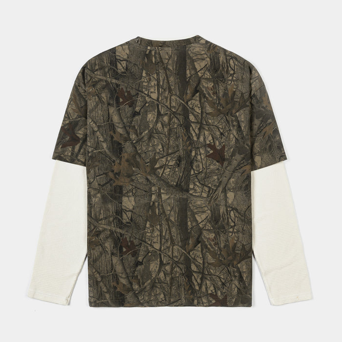 Cross Layered Thermal Mens Long Sleeve Shirt (Brown/White)
