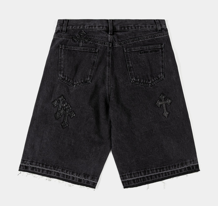 Cross Patch Denim Mens Shorts (Black)
