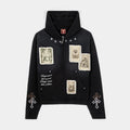 Cross Patched Washed Zip Up Mens Hoodie (Black/White)