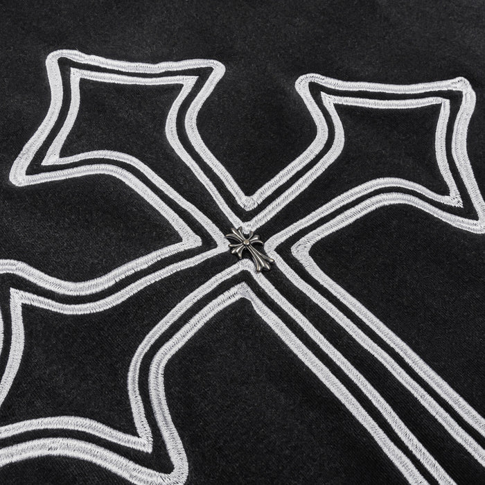 Cross Patched Washed Zip Up Mens Hoodie (Black/White)