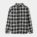 Cross Print Plaid Fleece Button Up Long Sleeve Mens Shirt (Black/White)
