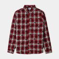 Cross Print Plaid Fleece Button Up Long Sleeve Mens Shirt (Red/Black)