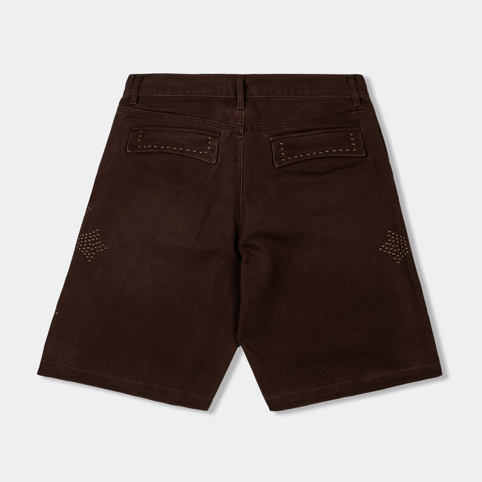 Cross Stud Denim Mens Shorts (Brown/Brown)