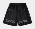 Crosses Embroidered Long Fleece Mens Shorts (Black)