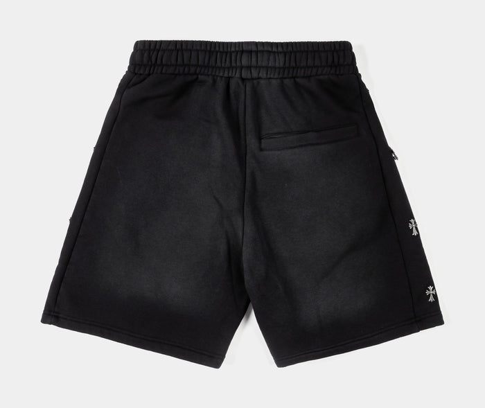 Crosses Embroidered Long Fleece Mens Shorts (Black)