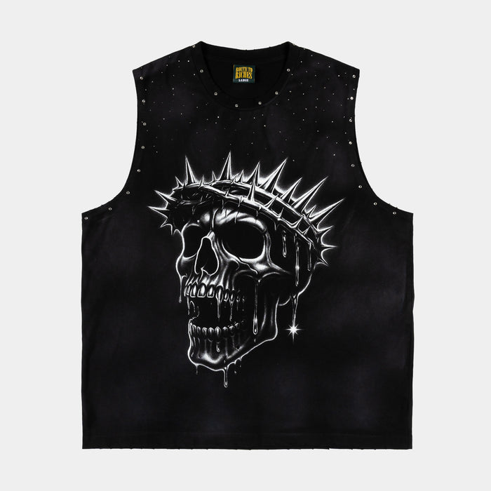 Crown Of Thorns Cut Off Washed Mens Tank Top (Black/White)