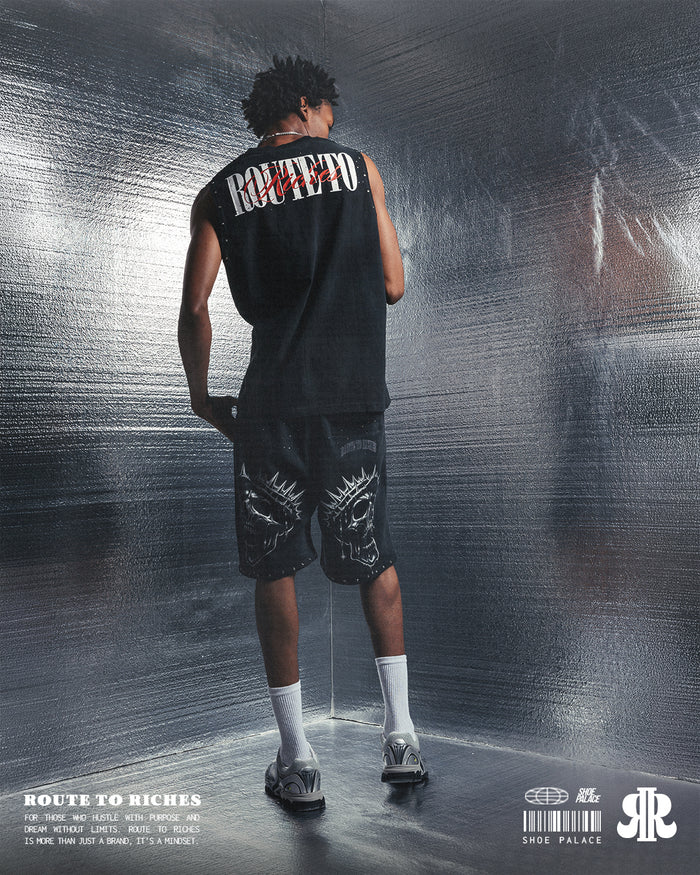 Crown Of Thorns Cut Off Washed Mens Tank Top (Black/White)