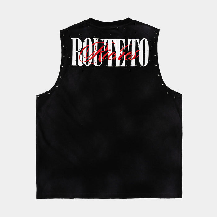 Crown Of Thorns Cut Off Washed Mens Tank Top (Black/White)