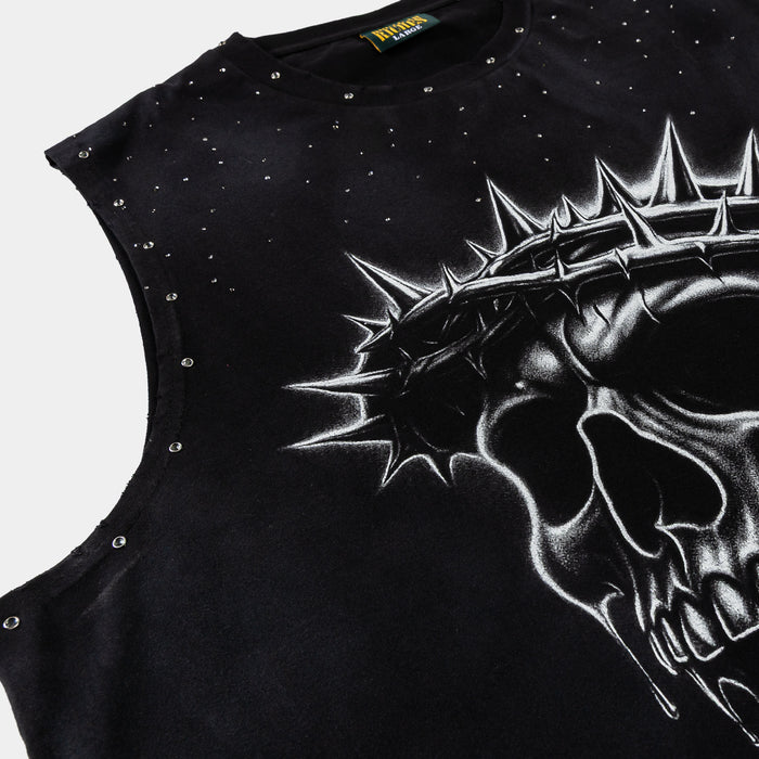 Crown Of Thorns Cut Off Washed Mens Tank Top (Black/White)