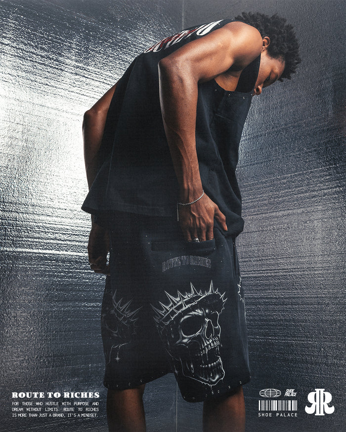 Crown Of Thorns Long Washed Mens Shorts (Grey/White)