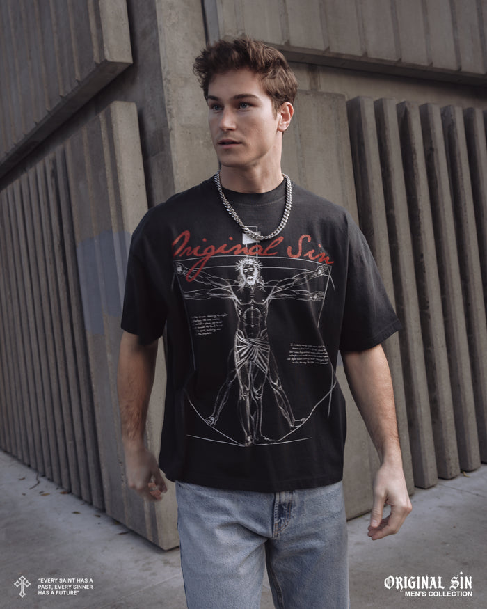 Crucifix Washed Mens Short Sleeve Shirt (Black)