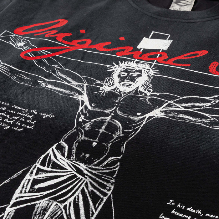 Crucifix Washed Mens Short Sleeve Shirt (Black)